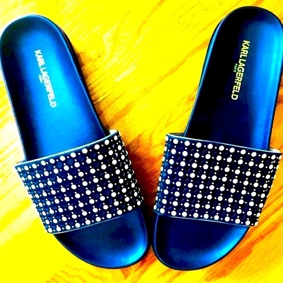 Karl Lagerfeld NEW Pearl Doted Leather Slide Sandals! Gorgeous! 🤩​ - Picture 8 of 8